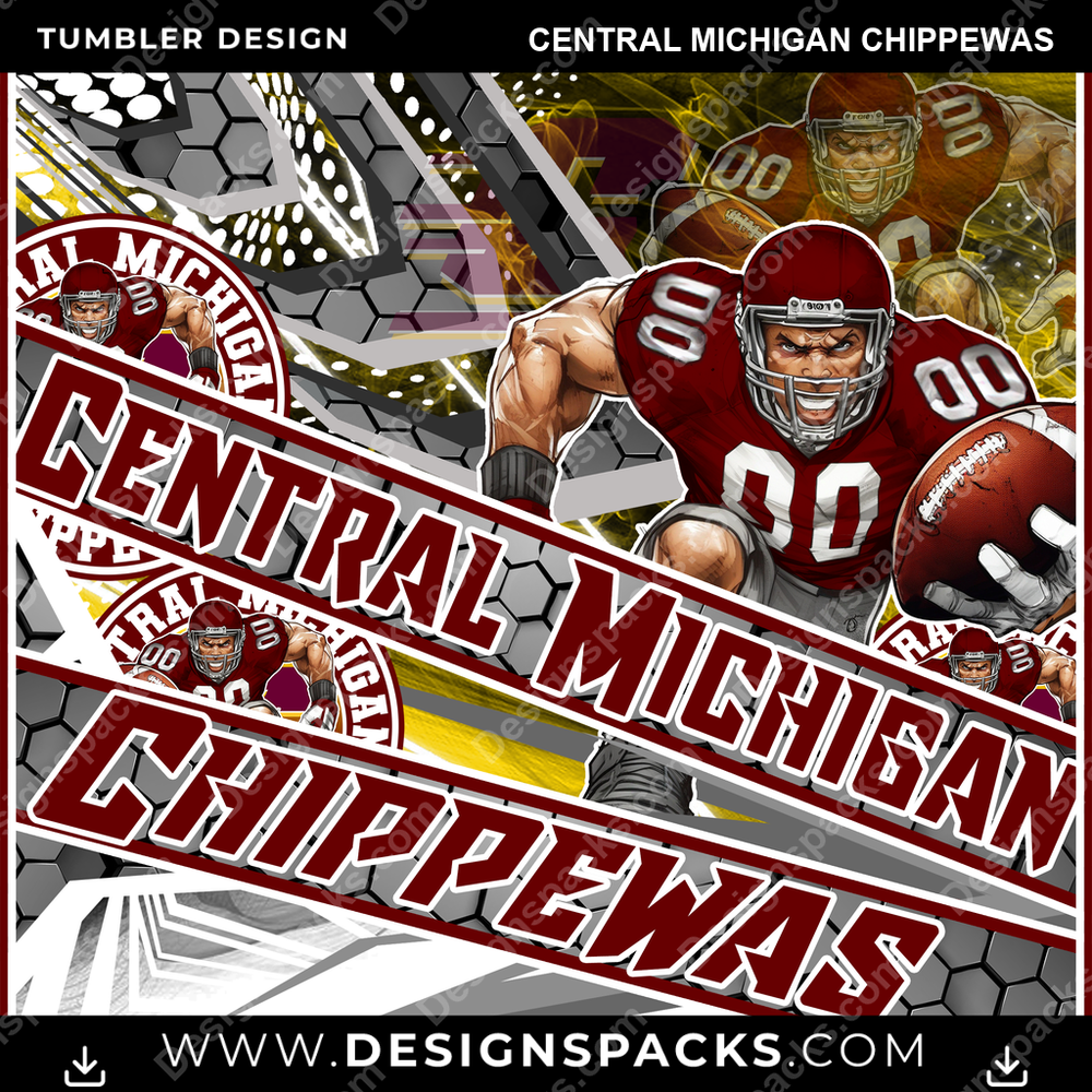 College Sport Fathead Central Michigan Chippewas NCAA College Sport Tumbler Digital Wrap Design Download