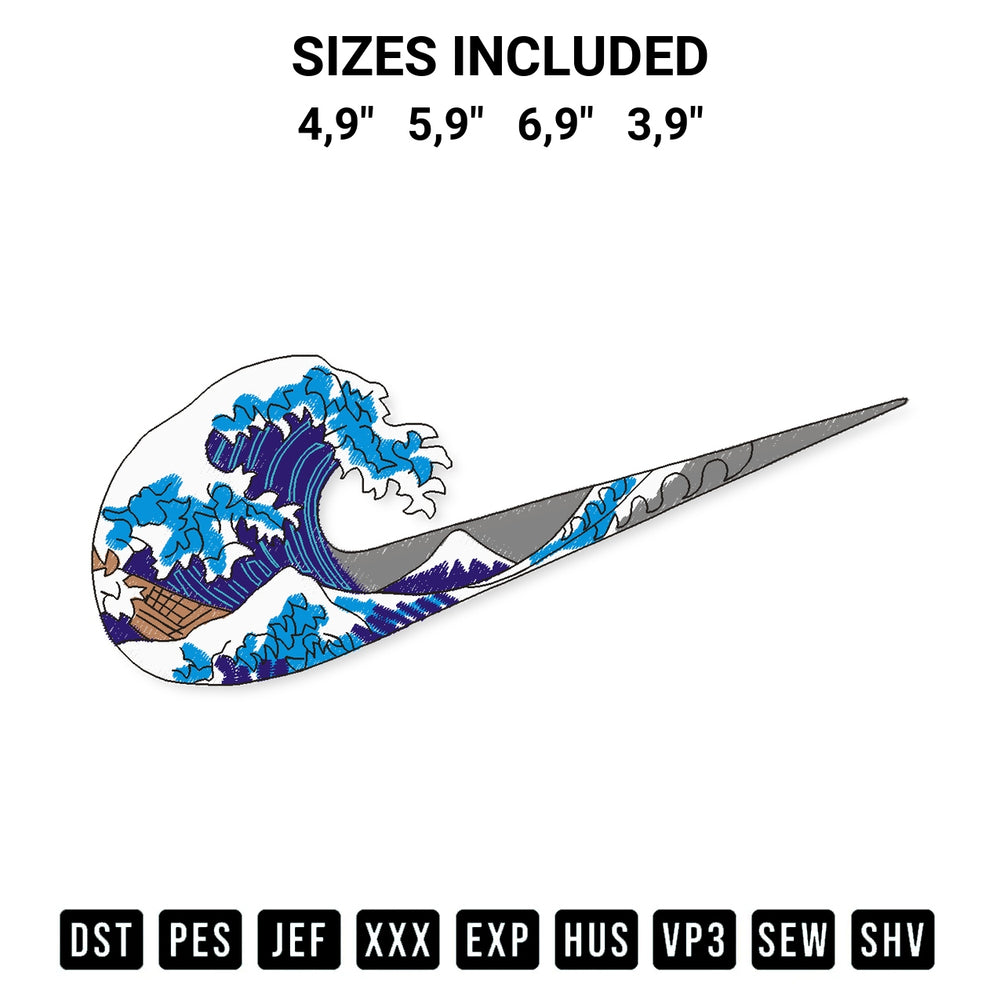 Looking for the perfect pattern? Download the Nike Katsushika Hokusa Logo Embroidery Design embroidery design today at Designspacks.com. Crisp, clean stitching guaranteed. Available sizes: 4,9", 5,9", 6,9", 3,9".