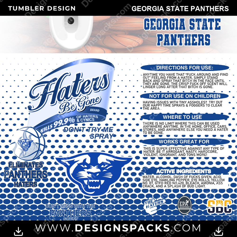 College Sport Hates Be Gone (MBB) Georgia State Panthers Tumbler Digital Wrap Design