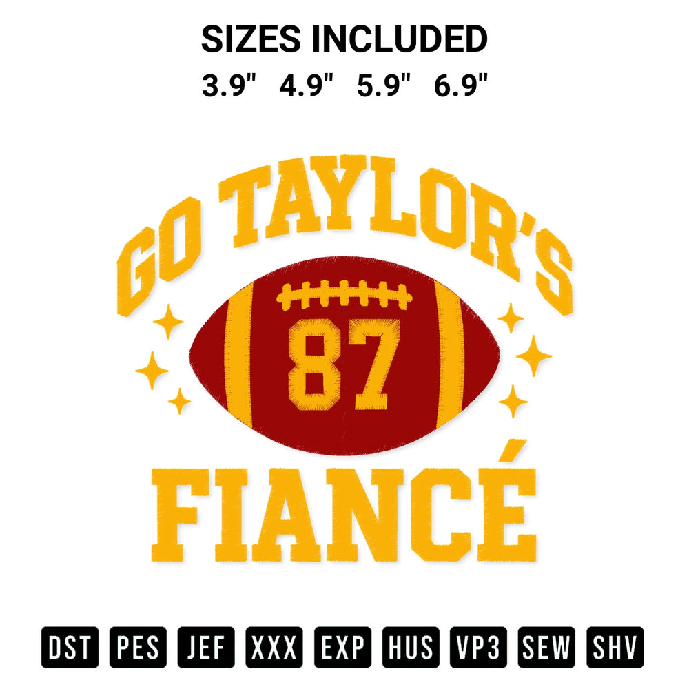 Elevate your next project with our Go Taylors Fiance 87 Embroidery Design embroidery file. Shop high-quality digital patterns instantly at Designspacks.com. Available sizes: 3.9", 4.9", 5.9", 6.9".