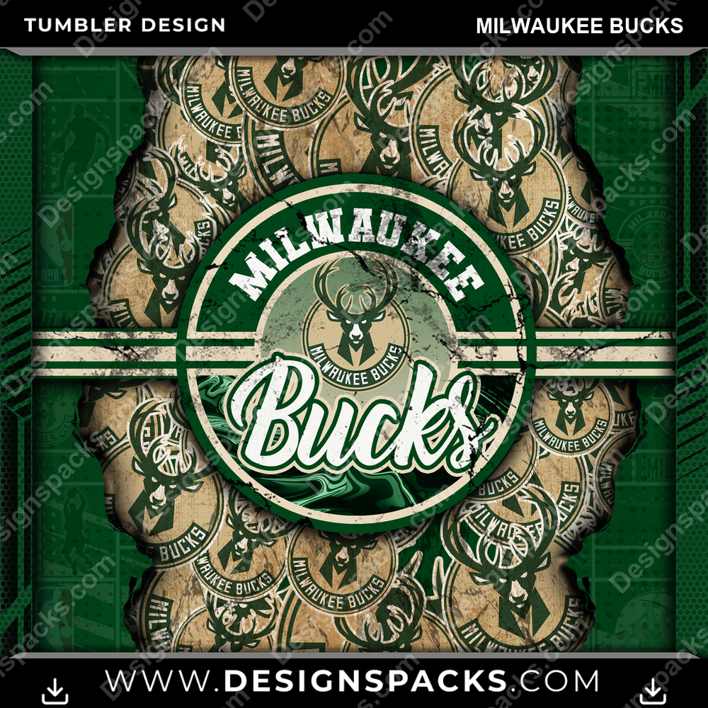 Basketball Ripped Milwaukee Bucks Tumbler Digital Wrap Design