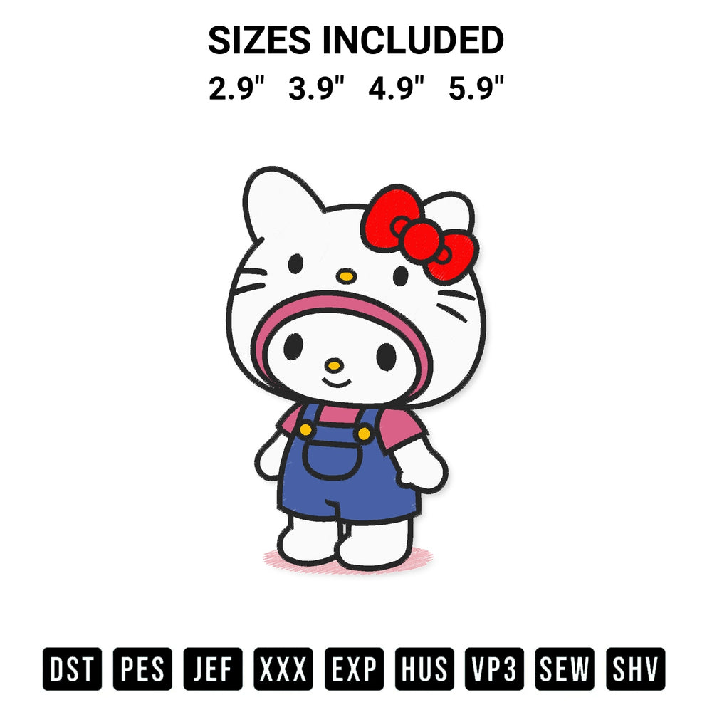 Get the My Melody Hello Kitty Hood Embroidery Design embroidery design for your custom crafts! Premium digitized files available for instant download at Designspacks.com. Available sizes: 2.9", 3.9", 4.9", 5.9".