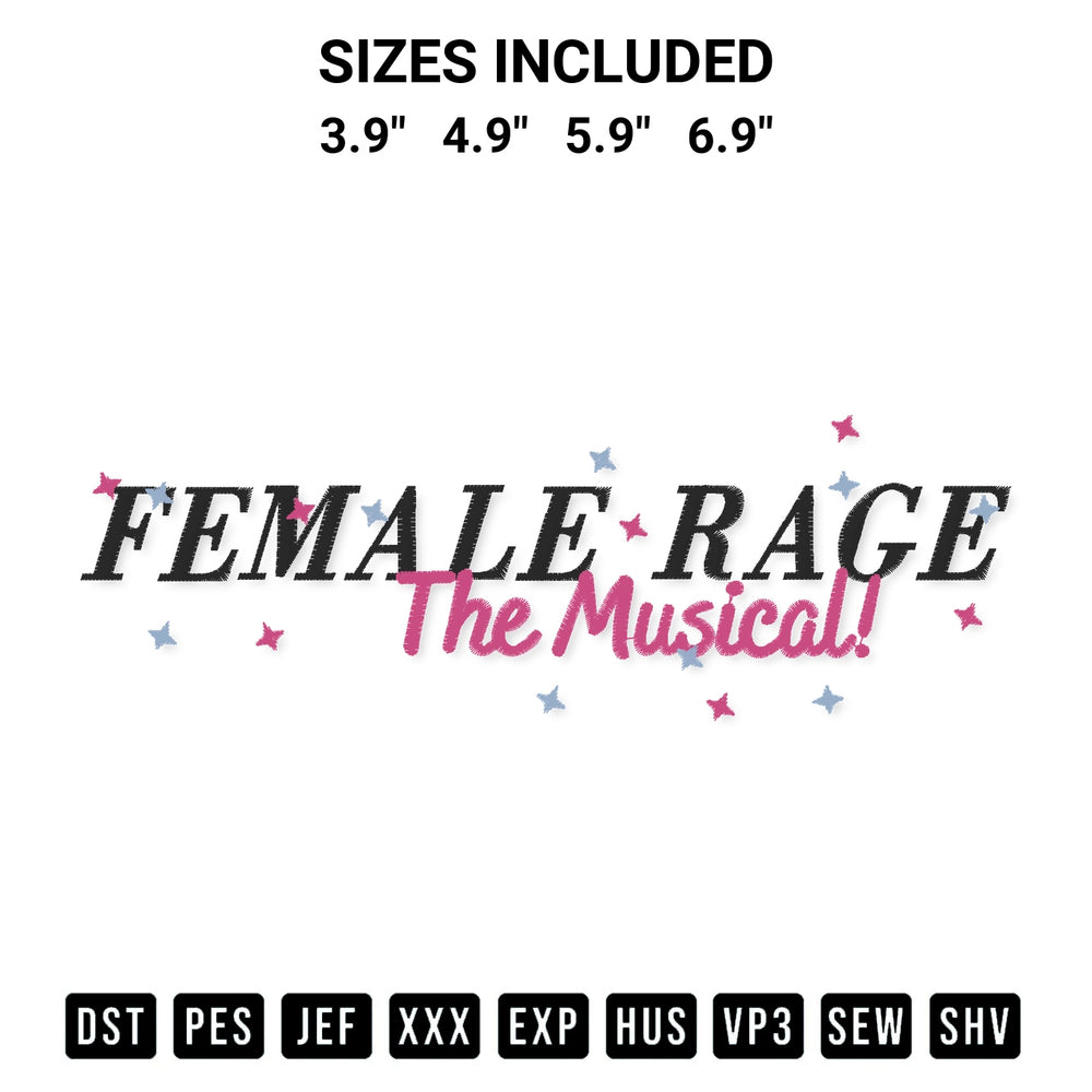 Shop the Female Rage The Musical Ttpd Album Embroidery Design machine embroidery pattern at Designspacks.com. Beautifully digitized for flawless stitching on any fabric. Available sizes: 3.9", 4.9", 5.9", 6.9".