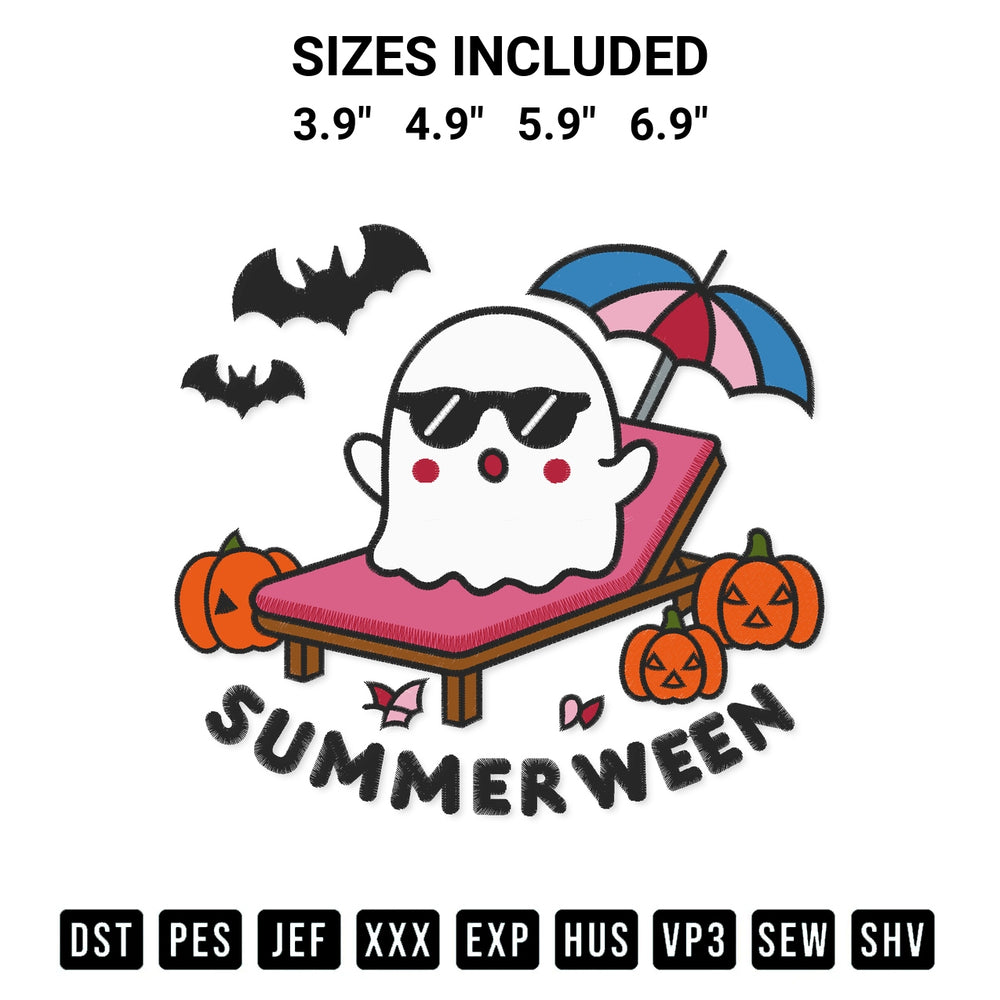 Elevate your next project with our Summerween Summer Ghost Halloween Embroidery Design embroidery file. Shop high-quality digital patterns instantly at Designspacks.com. Available sizes: 3.9", 4.9", 5.9", 6.9".