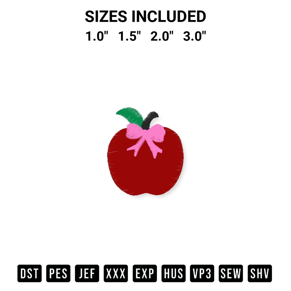 Get the Apple With Bow Embroidery Design embroidery design for your custom crafts! Premium digitized files available for instant download at Designspacks.com. Available sizes: 1.0", 1.5", 2.0", 3.0".