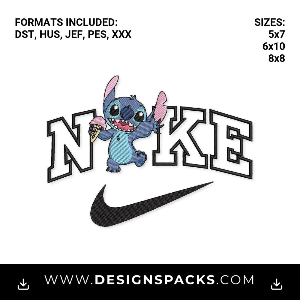 Stitch Eating Ice Cream Swoosh Logo Embroidery Design - Instant digital download pattern at Designspacks.com