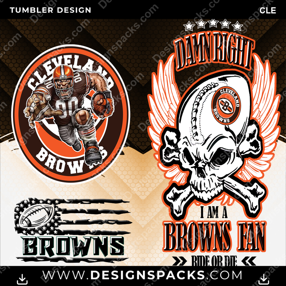 Football Skull CLE Tumbler Digital Wrap Design