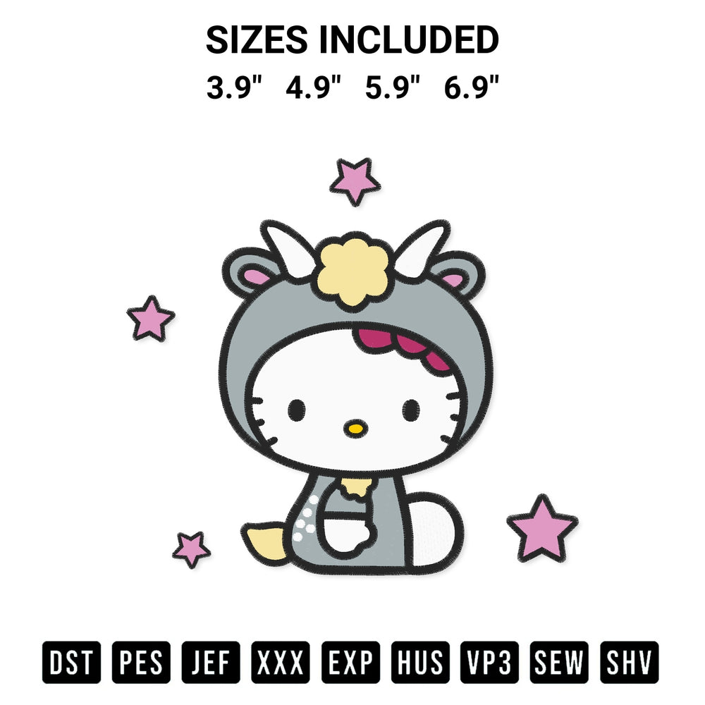 Looking for the perfect pattern? Download the Hello Kitty Zodiac Capricorn Embroidery Design embroidery design today at Designspacks.com. Crisp, clean stitching guaranteed. Available sizes: 3.9", 4.9", 5.9", 6.9".