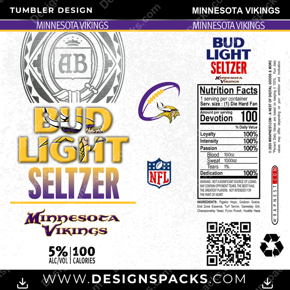 Football Bud Light Seltzer Minnesota Vikings NFL Football Tumbler Digital Wrap Design Download