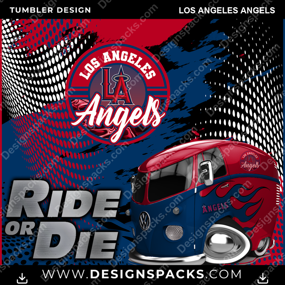 Baseball Ride or Die Los Angeles Angels Tumbler Digital Wrap Design