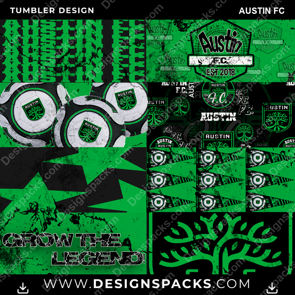 Soccer Distressed BG Austin FC Tumbler Digital Wrap Design