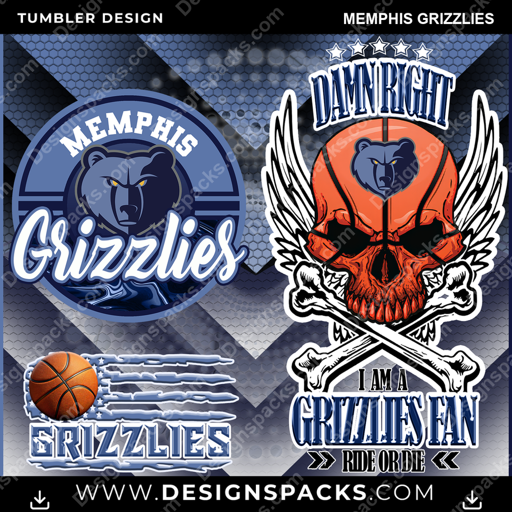 Basketball Skull Memphis Grizzlies NBA Basketball Tumbler Digital Wrap Design Download