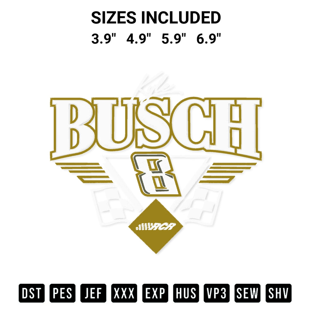 Shop the Checkered Flag Kyle Busch 8 Rcr Embroidery Design machine embroidery pattern at Designspacks.com. Beautifully digitized for flawless stitching on any fabric. Available sizes: 3.9", 4.9", 5.9", 6.9".