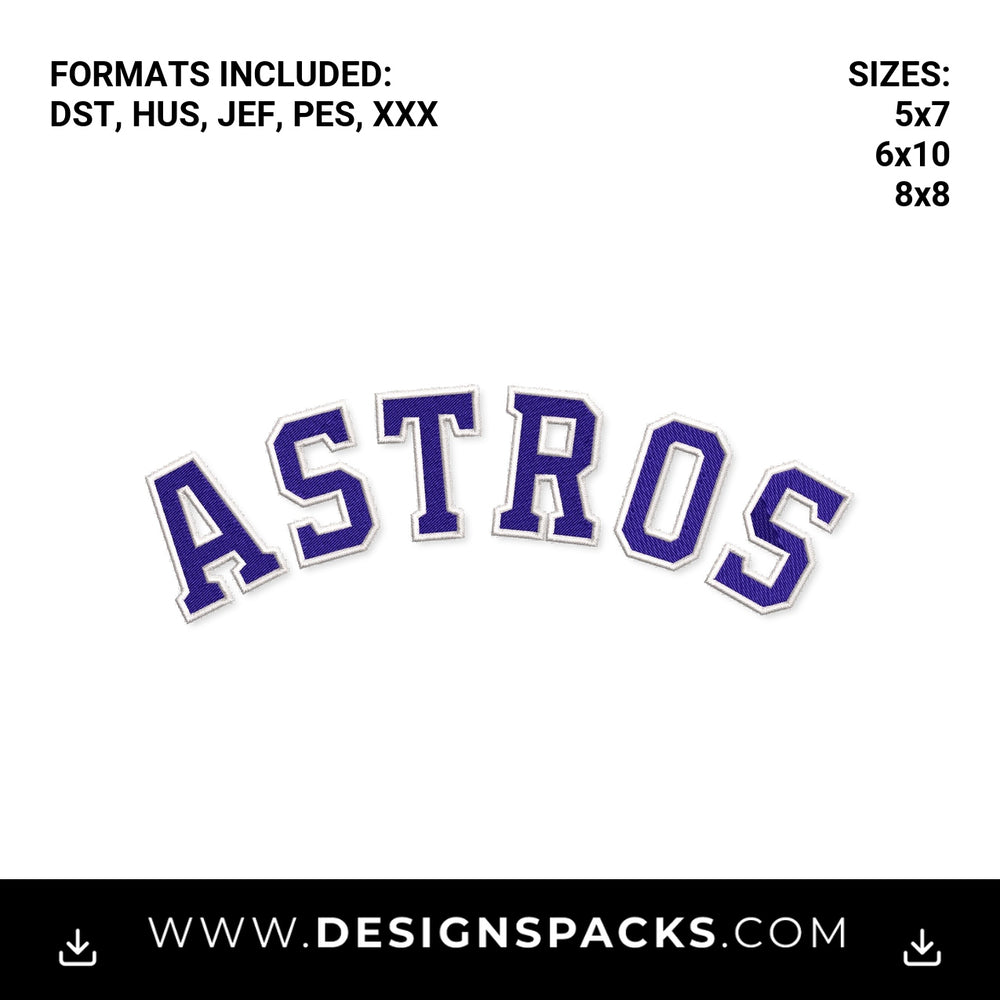 Astros Arched Varsity Lettering Embroidery Design - Instant digital download pattern at Designspacks.com