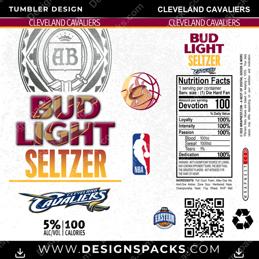 Basketball Bud Light Seltzer Cleveland Cavaliers Tumbler Digital Wrap Design