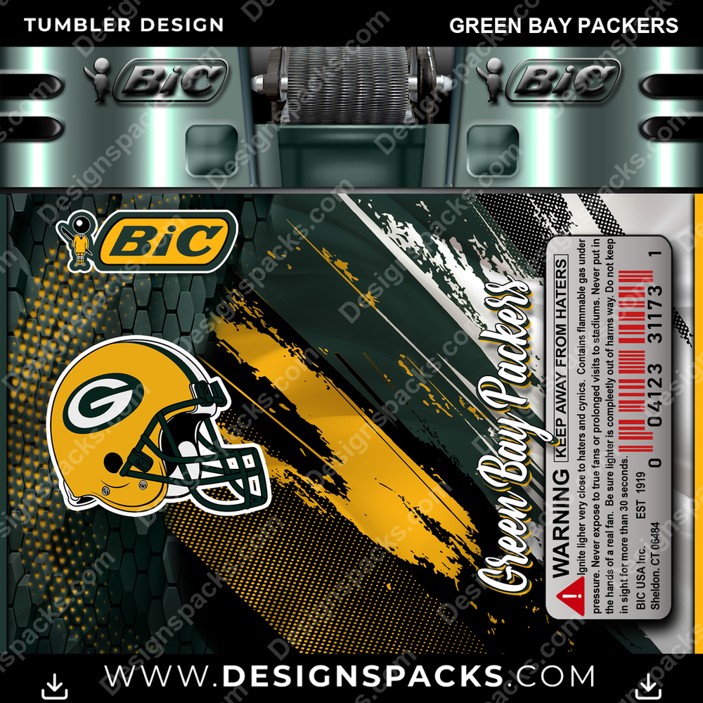 Football BIC Lighter Green Bay Packers Tumbler Digital Wrap Design