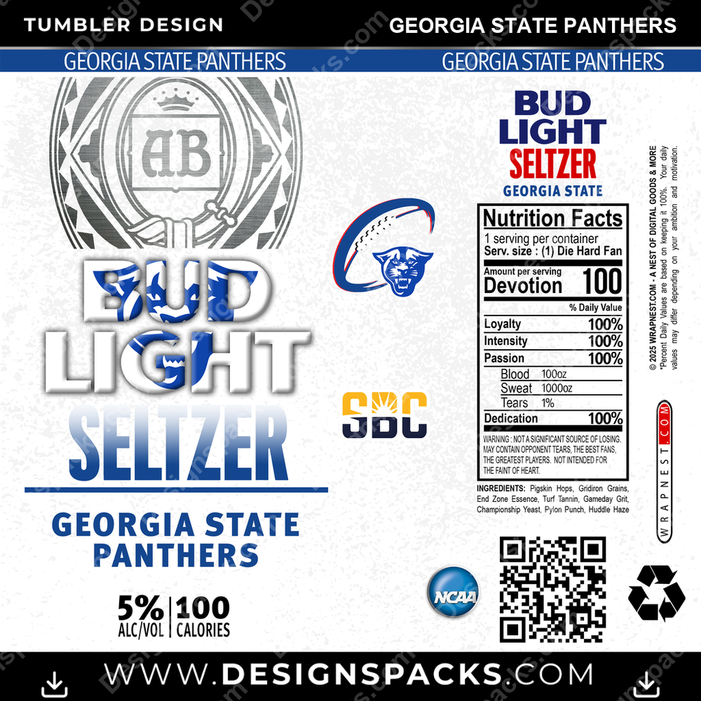 College Sport Bud Light Seltzer Georgia State Panthers NCAA College Sport Tumbler Digital Wrap Design Download