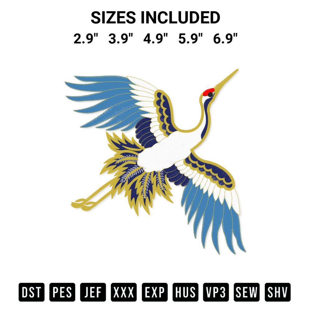 Looking for the perfect pattern? Download the Red Crowned Crane Embroidery Design embroidery design today at Designspacks.com. Crisp, clean stitching guaranteed. Available sizes: 2.9", 3.9", 4.9", 5.9", 6.9".