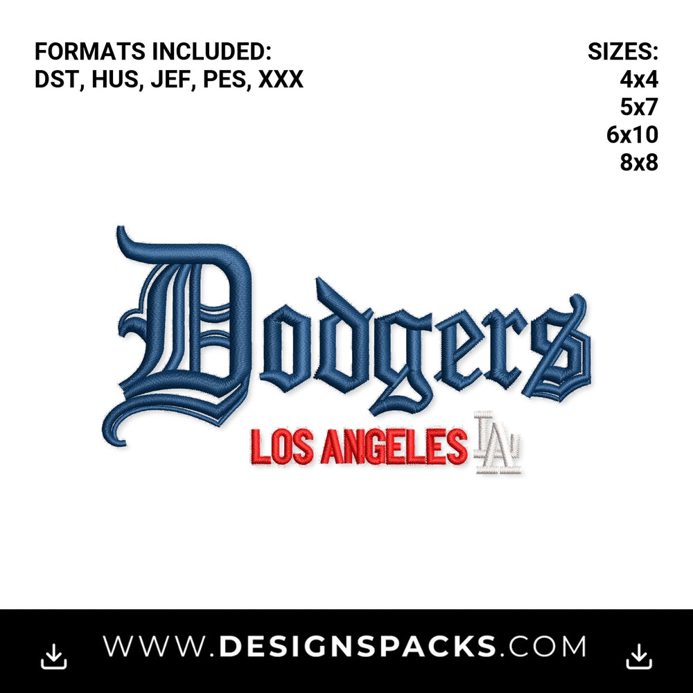 Los Angeles Dodgers Gothic Logo Embroidery Design - Instant digital download pattern at Designspacks.com