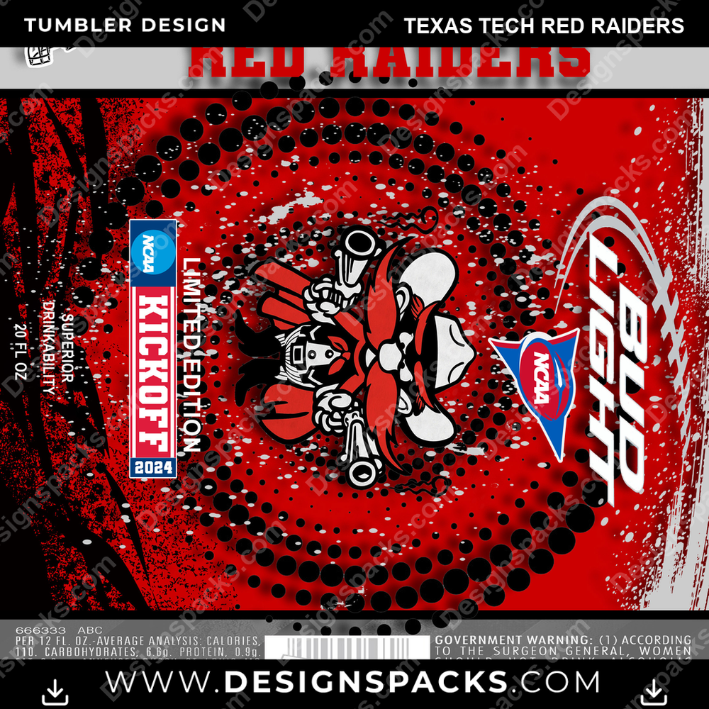 College Sport Bud Texas Tech Red Raiders Tumbler Digital Wrap Design