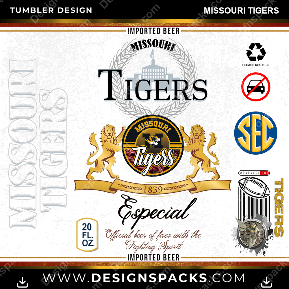 College Sport Modelo Missouri Tigers NCAA College Sport Tumbler Digital Wrap Design Download