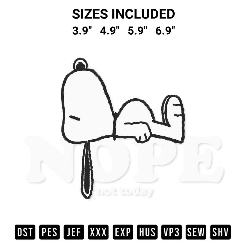 Get the Snoopy Nope Not Today Embroidery Design embroidery design for your custom crafts! Premium digitized files available for instant download at Designspacks.com. Available sizes: 3.9", 4.9", 5.9", 6.9".
