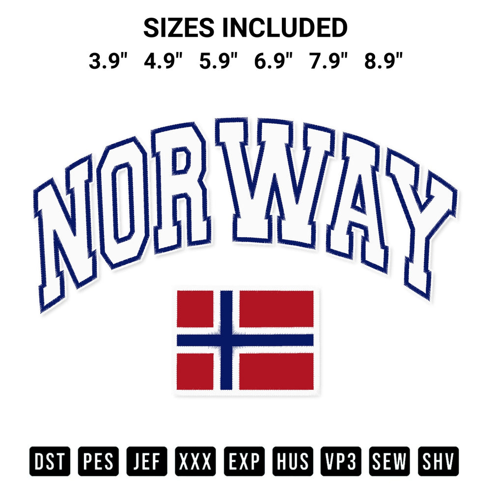 Create amazing crafts with the Norway Norge Norwegian Flag Embroidery Design embroidery file. High-quality digital download from Designspacks.com, perfect for beginners and pros. Available sizes: 3.9", 4.9", 5.9", 6.9", 7.9", 8.9".