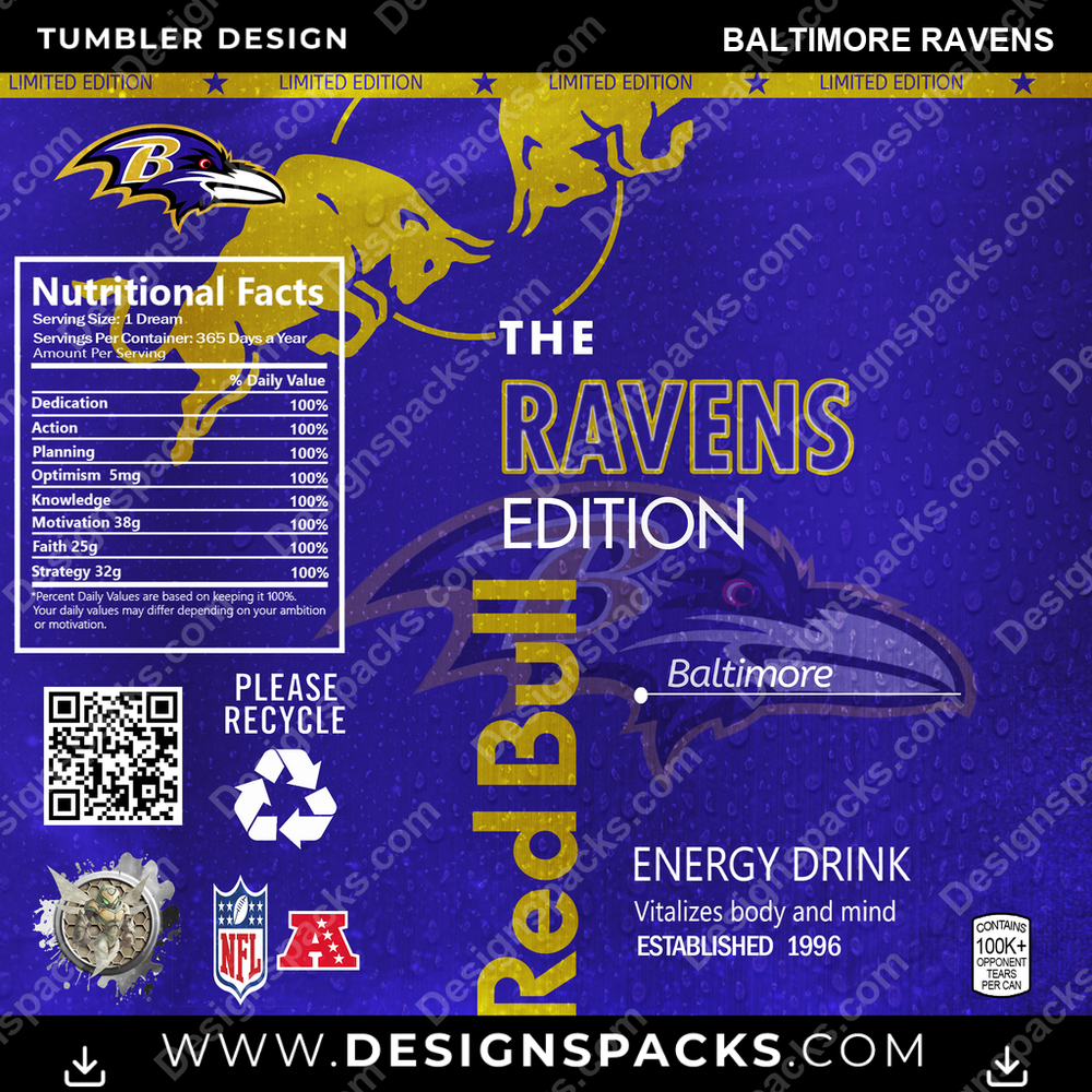 Football Red Bull Baltimore Ravens NFL Football Tumbler Digital Wrap Design Download