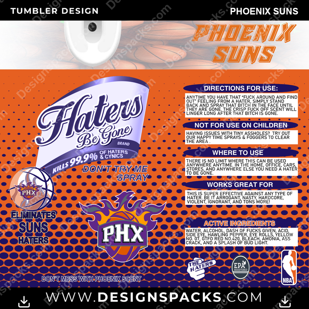 Basketball Haters Be Gone Phoenix Suns Tumbler Digital Wrap Design