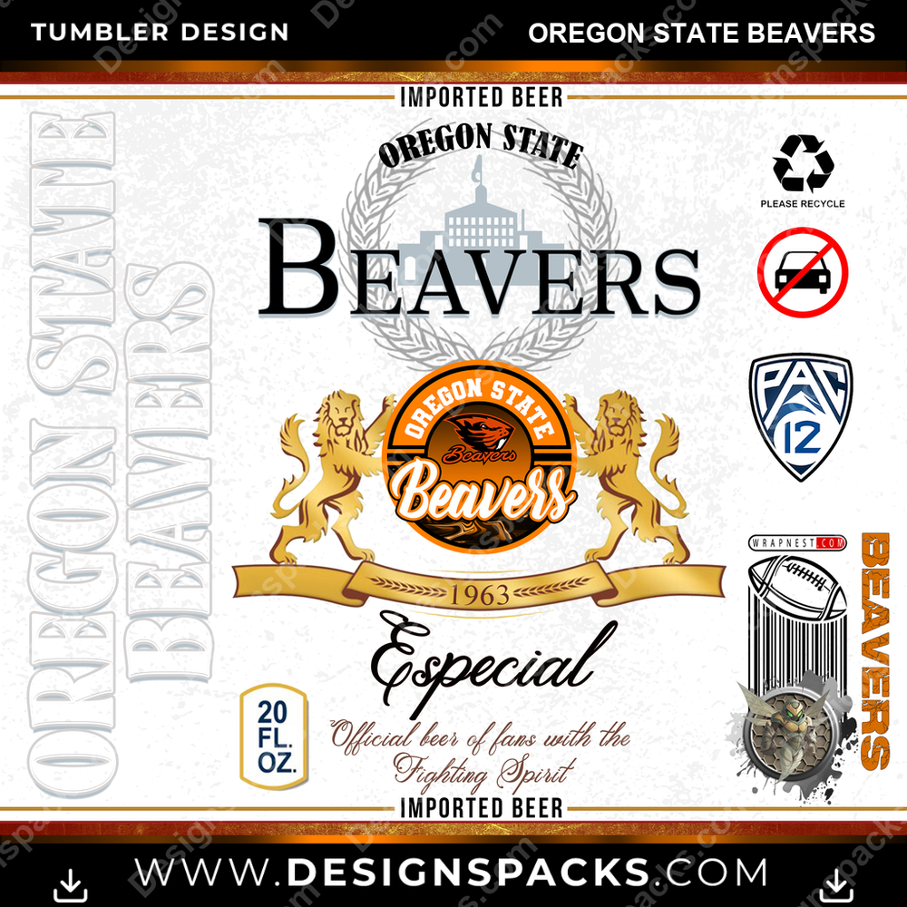 College Sport Modelo Oregon State Beavers Tumbler Digital Wrap Design