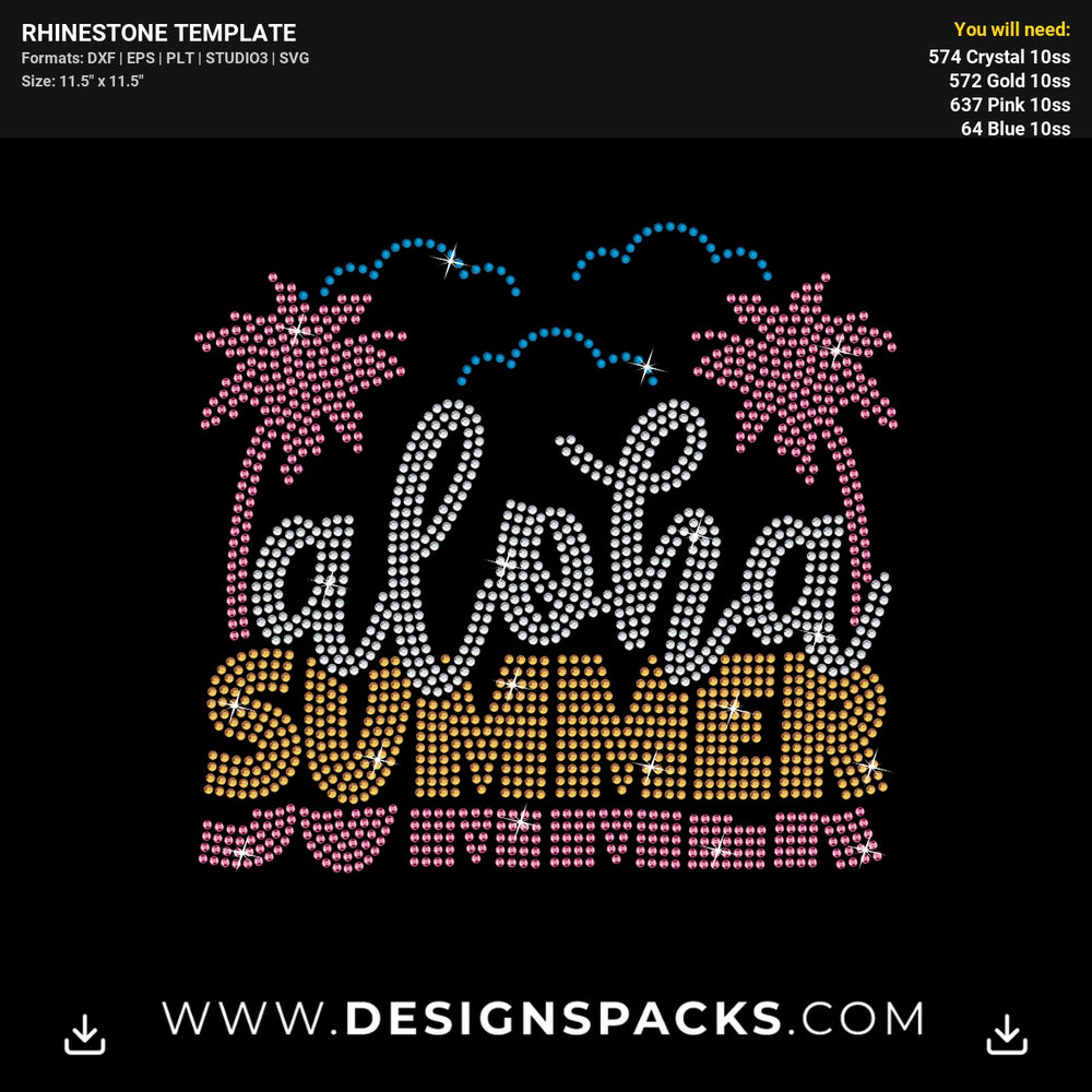 Aloha Summer Beach Vacation Party Rhinestone Digital Template
