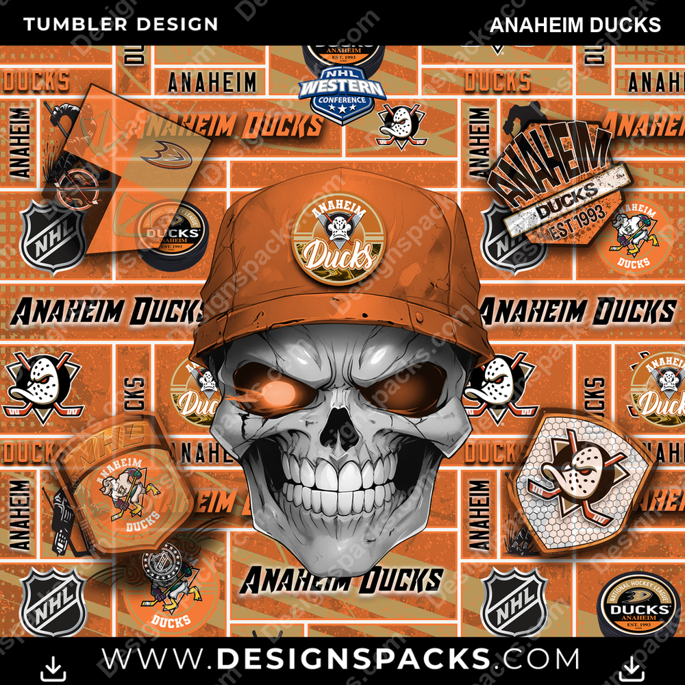 Hockey Skull Anaheim Ducks Tumbler Digital Wrap Design