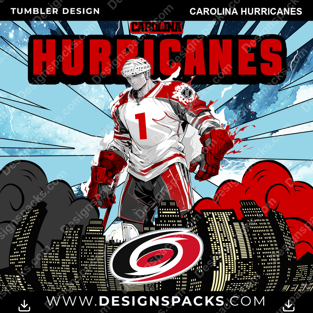 Ice Hockey Comic Cover Carolina Hurricanes NHL Hockey Tumbler Digital Wrap Design Download