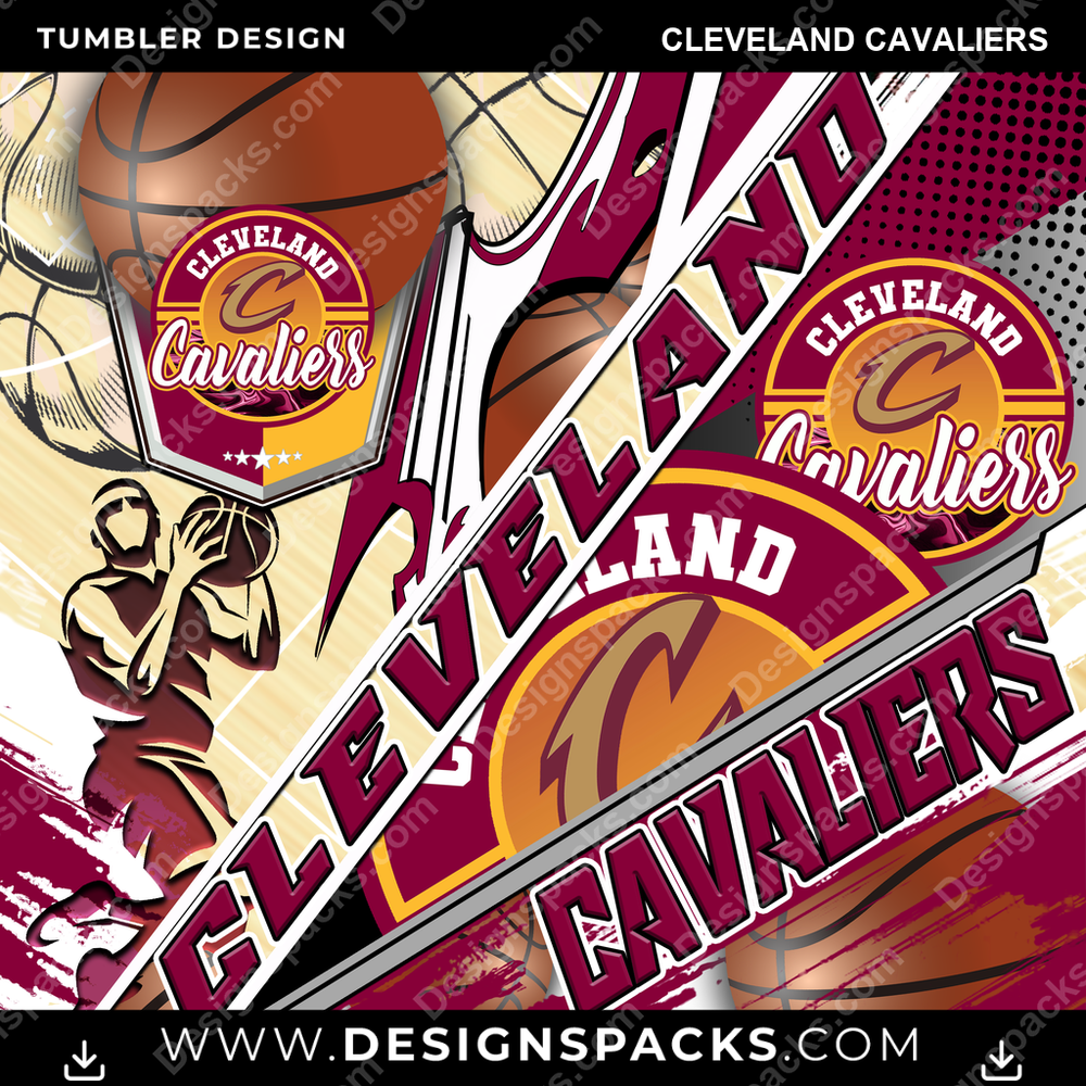 Basketball Silhouette Cleveland Cavaliers Tumbler Digital Wrap Design