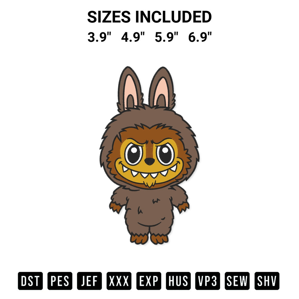 Stitch like a pro with the Werewolf Labubu Embroidery Design embroidery pattern from Designspacks.com. High-quality digital machine embroidery file. Available sizes: 3.9", 4.9", 5.9", 6.9".
