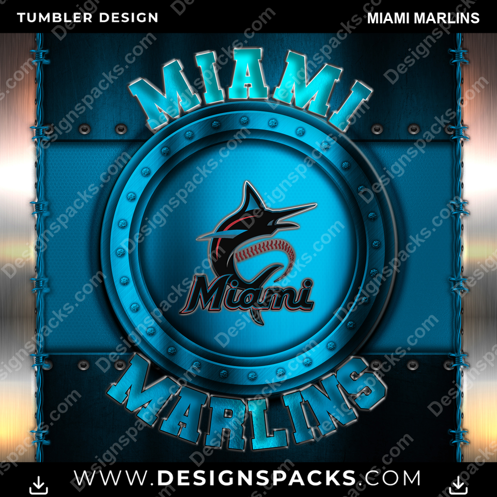 Baseball Metal Miami Marlins Tumbler Digital Wrap Design
