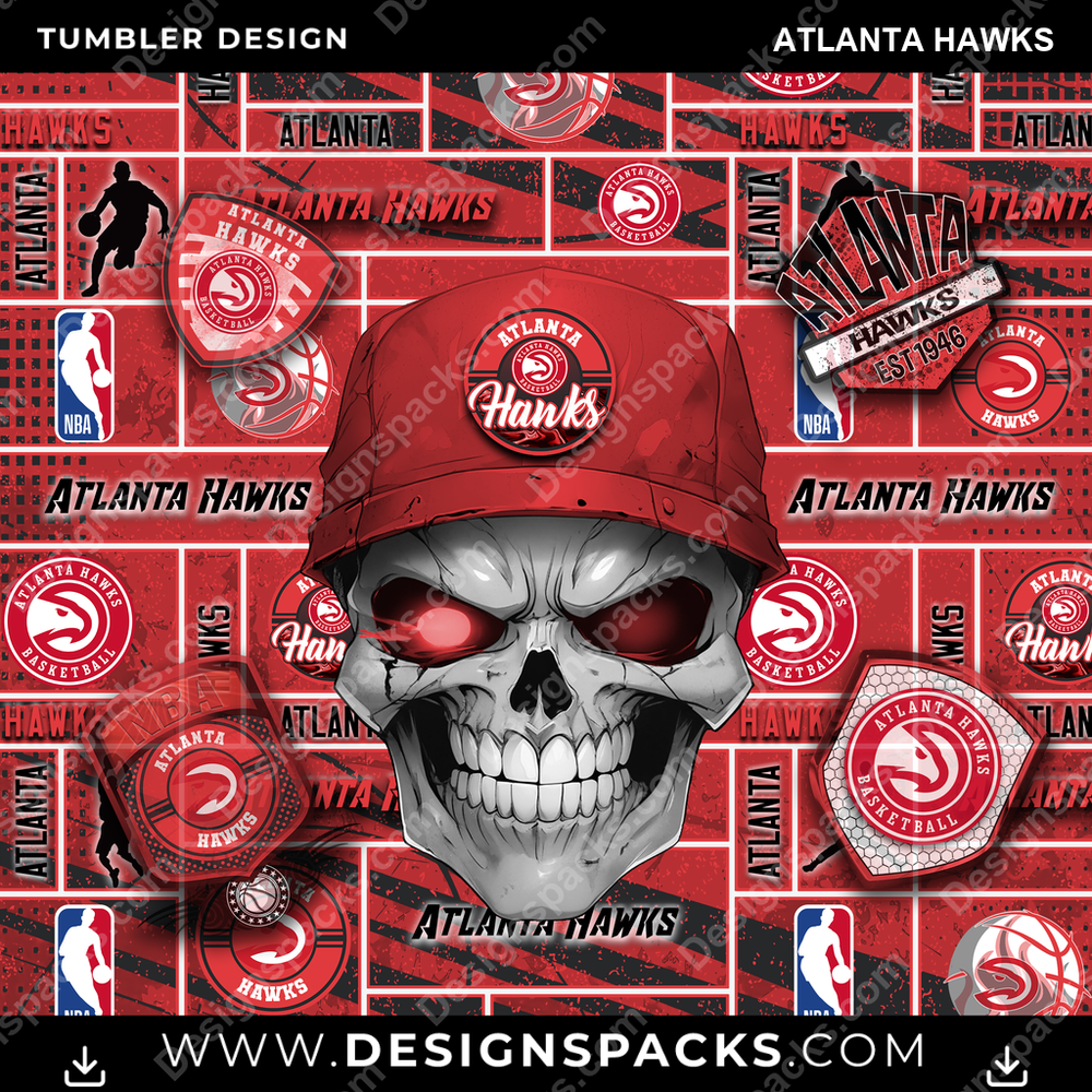 Basketball Skull Atlanta Hawks Tumbler Digital Wrap Design