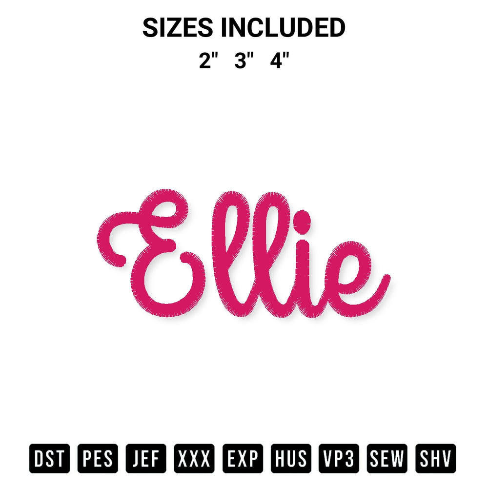 Get the Ellie Embroidery Design embroidery design for your custom crafts! Premium digitized files available for instant download at Designspacks.com. Available sizes: 2", 3", 4".