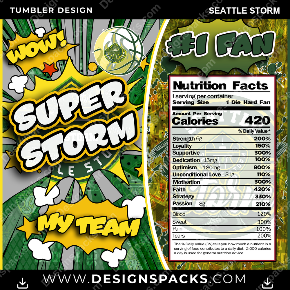 Basketball Super Team Seattle Storm Tumbler Digital Wrap Design