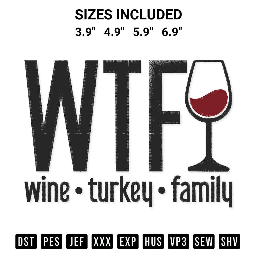 Get the Wine Turkey Family Embroidery Design embroidery design for your custom crafts! Premium digitized files available for instant download at Designspacks.com. Available sizes: 3.9", 4.9", 5.9", 6.9".