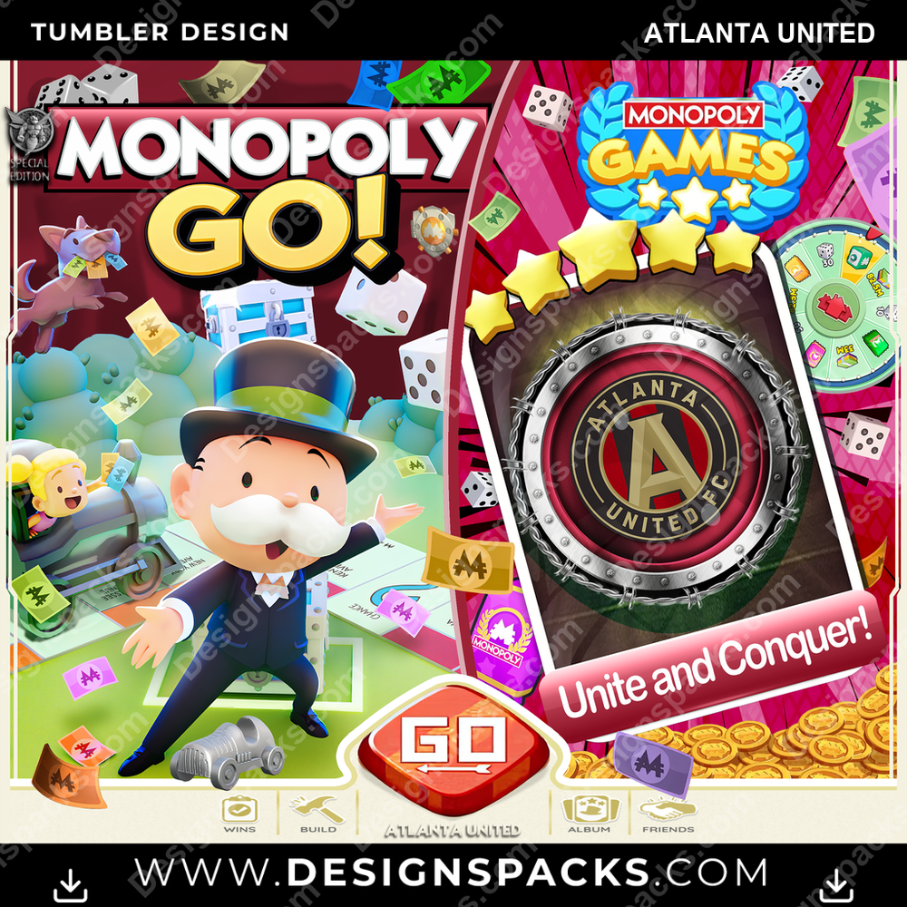US Soccer Monopoly Go! Atlanta United MLS Tumbler Digital Wrap Design Download