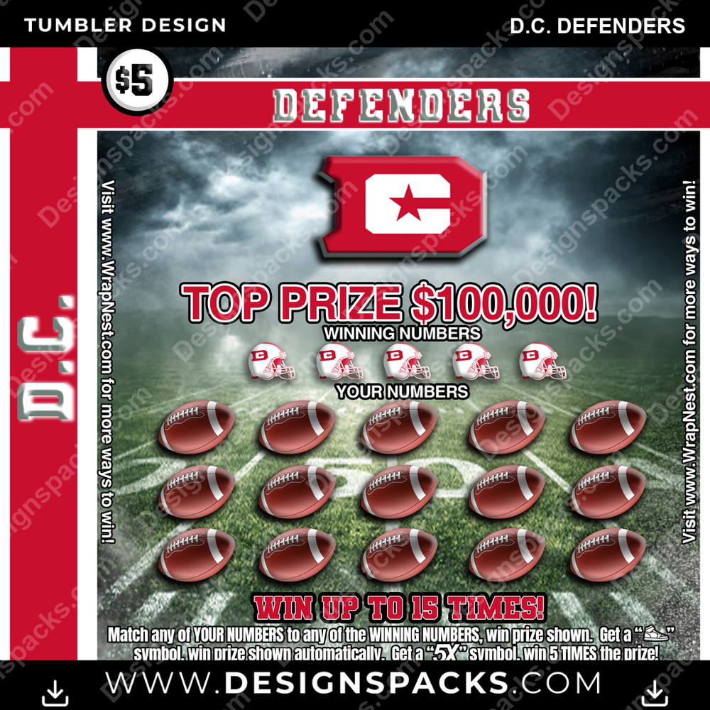 Canada Football Lottery Ticket D.C. Defenders CFL Canada Tumbler Digital Wrap Design Download