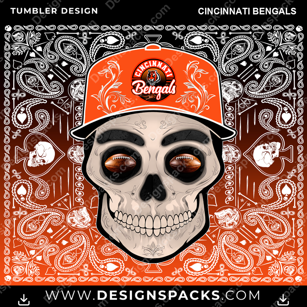 Football Skull Handkerchief Cincinnati Bengals NFL Football Tumbler Digital Wrap Design Download