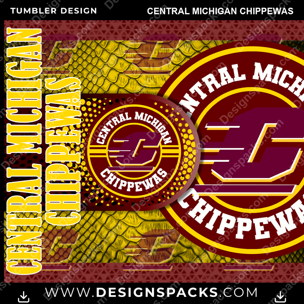 College Sport Hyper Central Michigan Chippewas Tumbler Digital Wrap Design