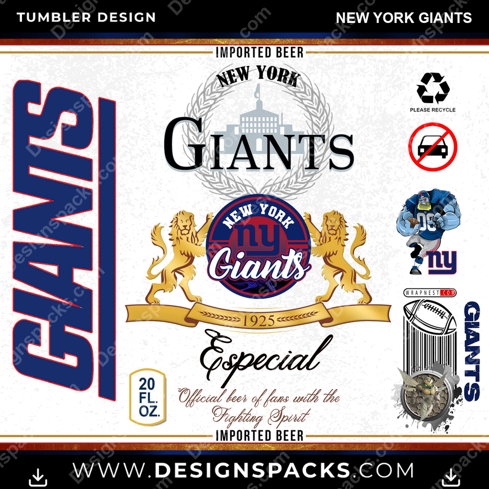 Football Modelo New York Giants Tumbler Digital Wrap Design