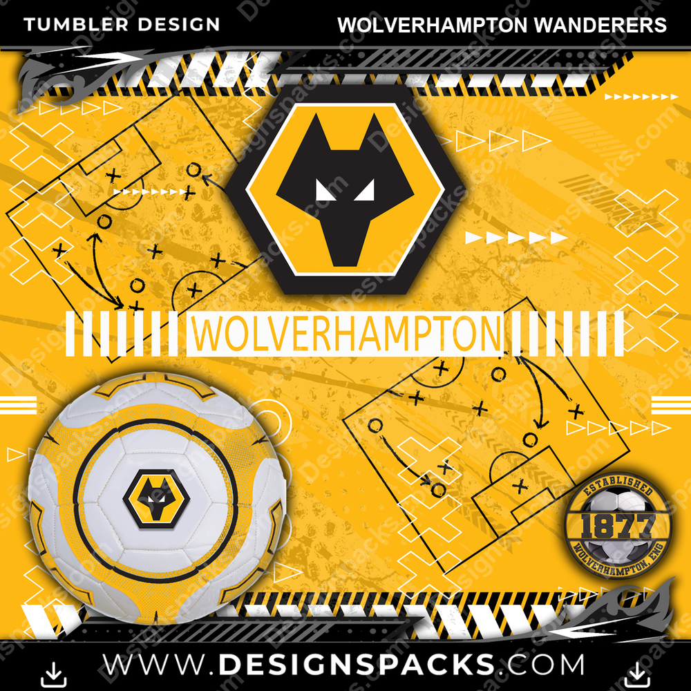 Soccer UK Xs & Os Wolverhampton Wanderers Tumbler Digital Wrap Design