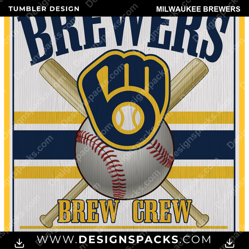 Baseball Vintage Wood Logo Milwaukee Brewers MLB Baseball Tumbler Digital Wrap Design Download