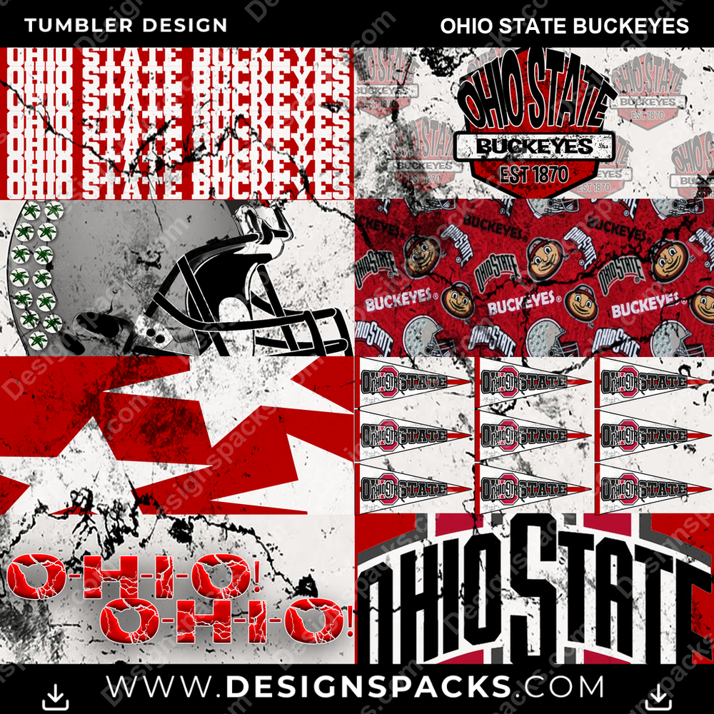 College Sport Distressed BG Ohio State Buckeyes NCAA College Sport Tumbler Digital Wrap Design Download