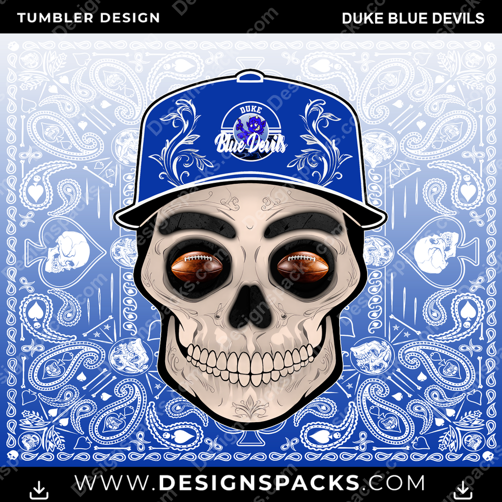 College Sport Skull Handkerchief Duke Blue Devils NCAA College Sport Tumbler Digital Wrap Design Download