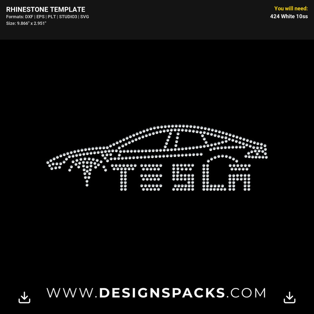 Tesla Logo Car Outline Rhinestone Digital Template